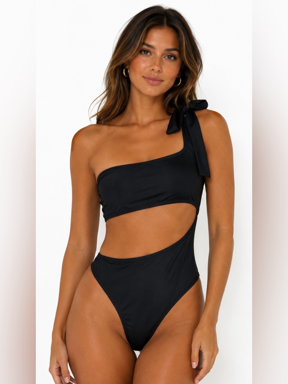 Shade and Shore Small One-Shoulder Cutout Black Swimsuit